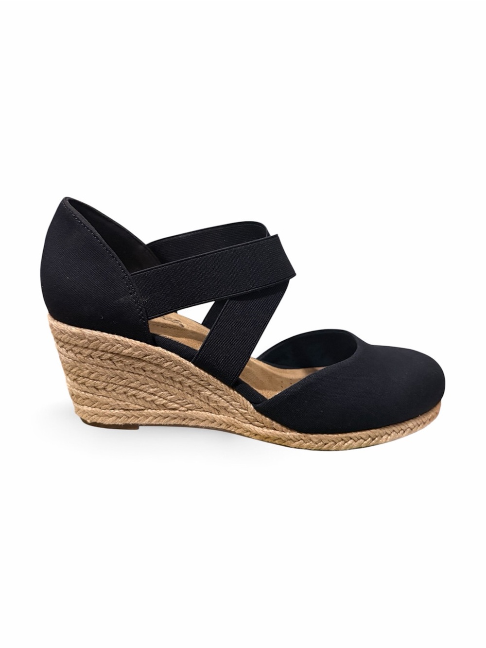 Easy street Black Espadrille Wedge with Crisscross Elastic Straps Size 7